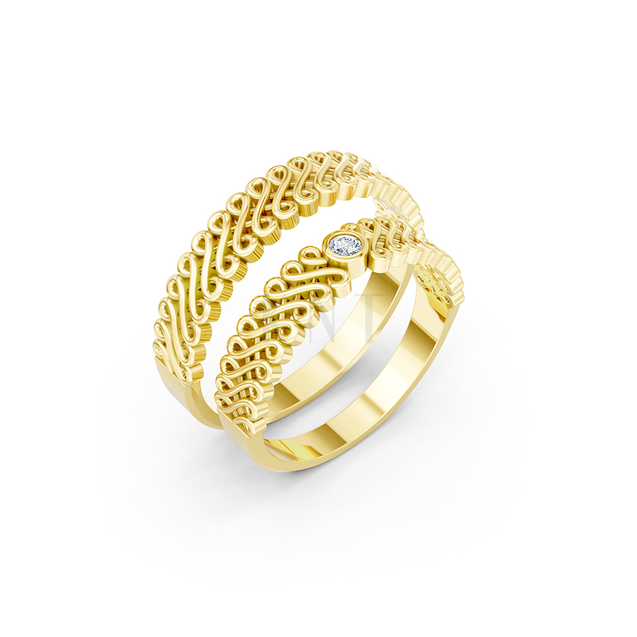 Nhẫn cưới E875 họa tiết mắt xích đan xen tinh tế và hiện đại màu Vàng Gold thiết kế tinh tế, sang trọng