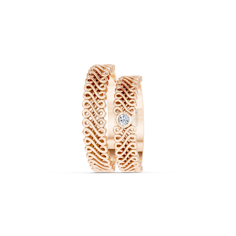 Nhẫn cưới E875 họa tiết mắt xích đan xen tinh tế và hiện đại màu vàng hồng Rose Gold cặp đôi, phong cách trẻ trung, nổi bật