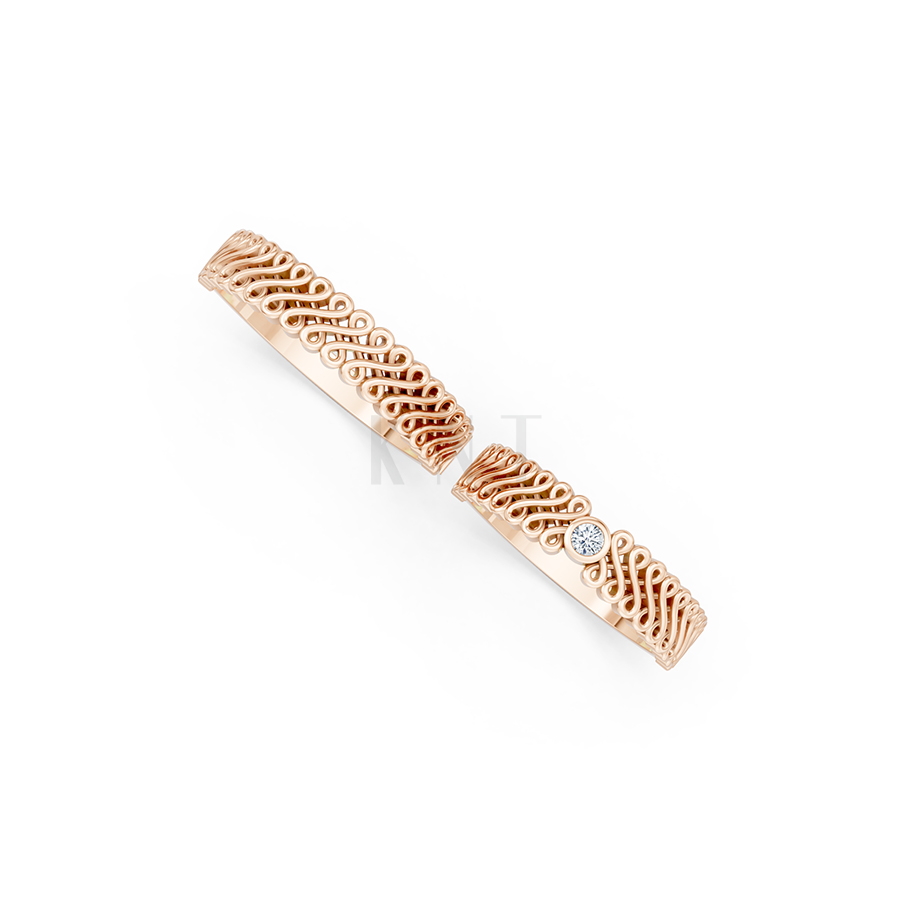 Nhẫn cưới E875 họa tiết mắt xích đan xen tinh tế và hiện đại màu vàng hồng Rose Gold vàng đẹp, họa tiết hình học, độc đáo