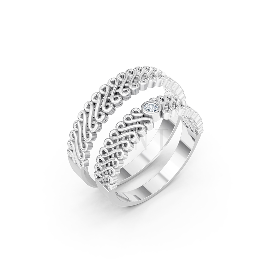 Nhẫn cưới E875 họa tiết mắt xích đan xen tinh tế và hiện đại màu vàng trắng White Gold kiểu dáng hiện đại, nổi bật