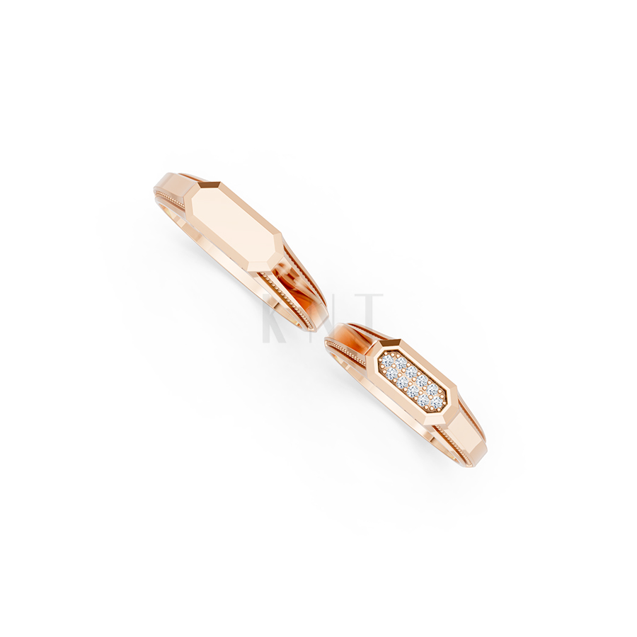 Nhẫn cưới E876 thiết kế hình khối độc đáo trên bề mặt nhẫn màu vàng hồng Rose Gold vàng đẹp, họa tiết hình học, độc đáo