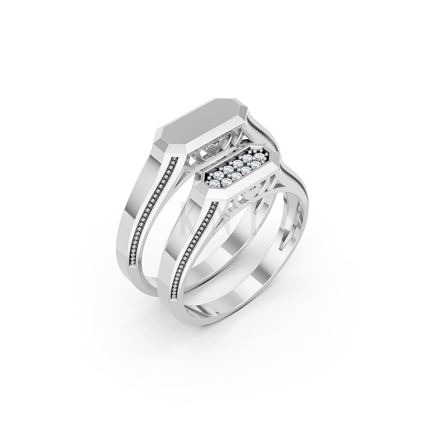 Nhẫn cưới E876 thiết kế hình khối độc đáo trên bề mặt nhẫn màu vàng trắng White Gold kiểu dáng hiện đại, nổi bật