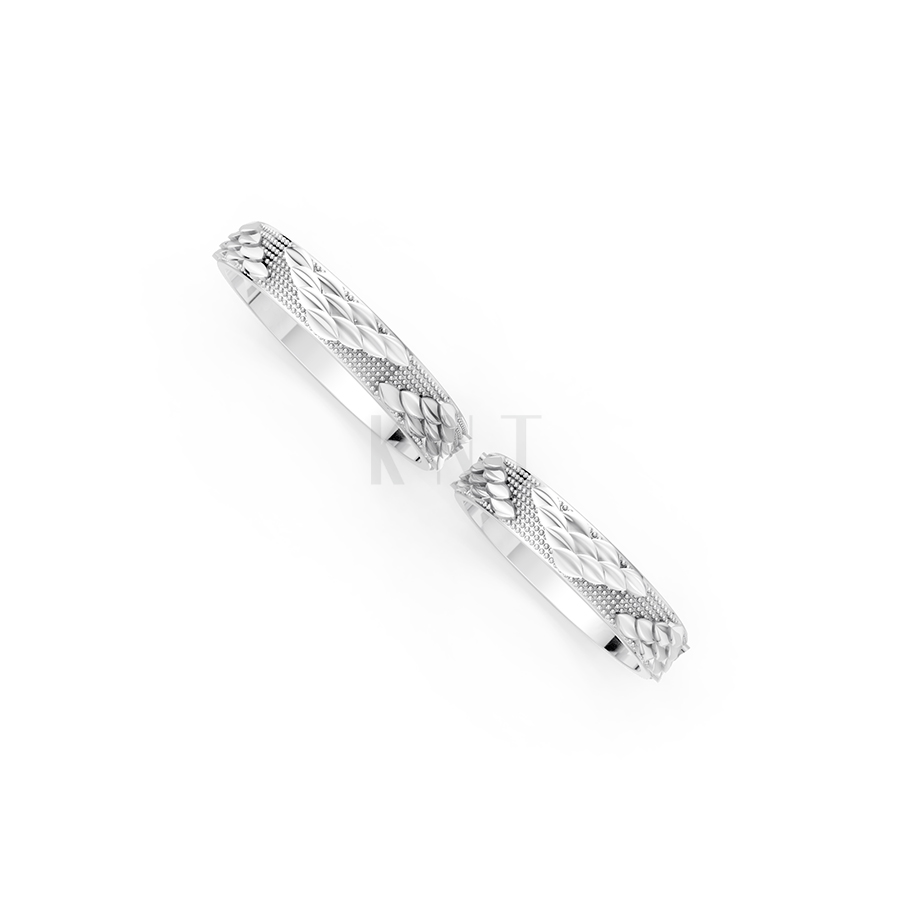 Nhẫn cưới E881 phong cách hiện đại, họa tiết lá mềm mại màu vàng trắng White Gold kiểu dáng cá tính, hiện đại