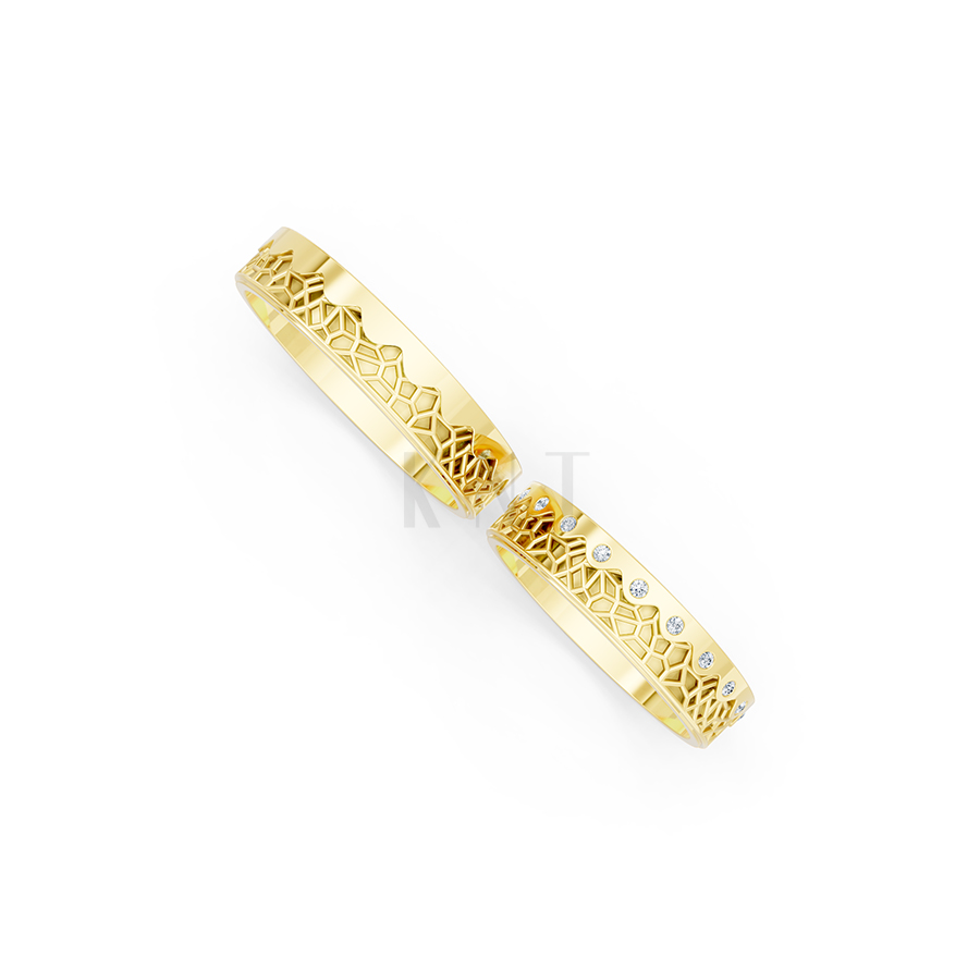 Nhẫn cưới E882 họa tiết hình khối đan xen độc đáo và hiện đại màu Vàng Gold vàng 10K/14K/18K/607 đính đá nhỏ, thanh lịch