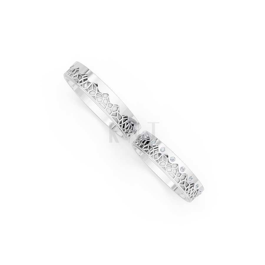 Nhẫn cưới E882 họa tiết hình khối đan xen độc đáo và hiện đại màu vàng trắng White Gold kiểu dáng cá tính, hiện đại