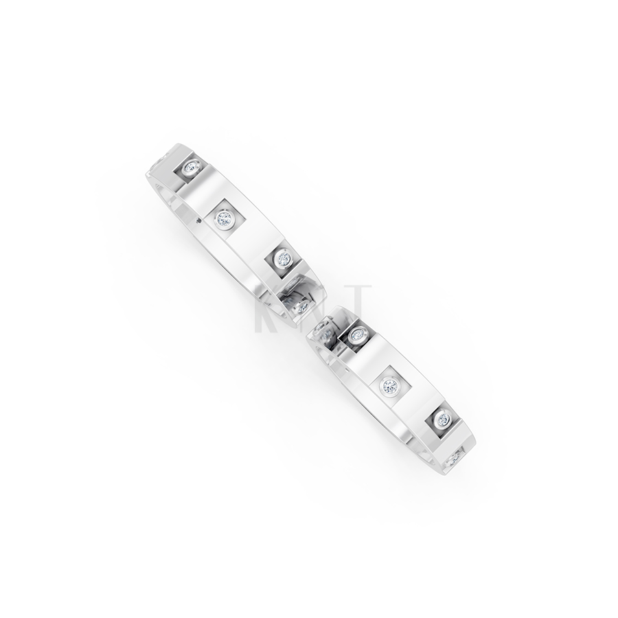 Nhẫn cưới E883 phong cách hiện đại, đính đá tròn lấp lánh màu vàng trắng White Gold kiểu dáng cá tính, hiện đại