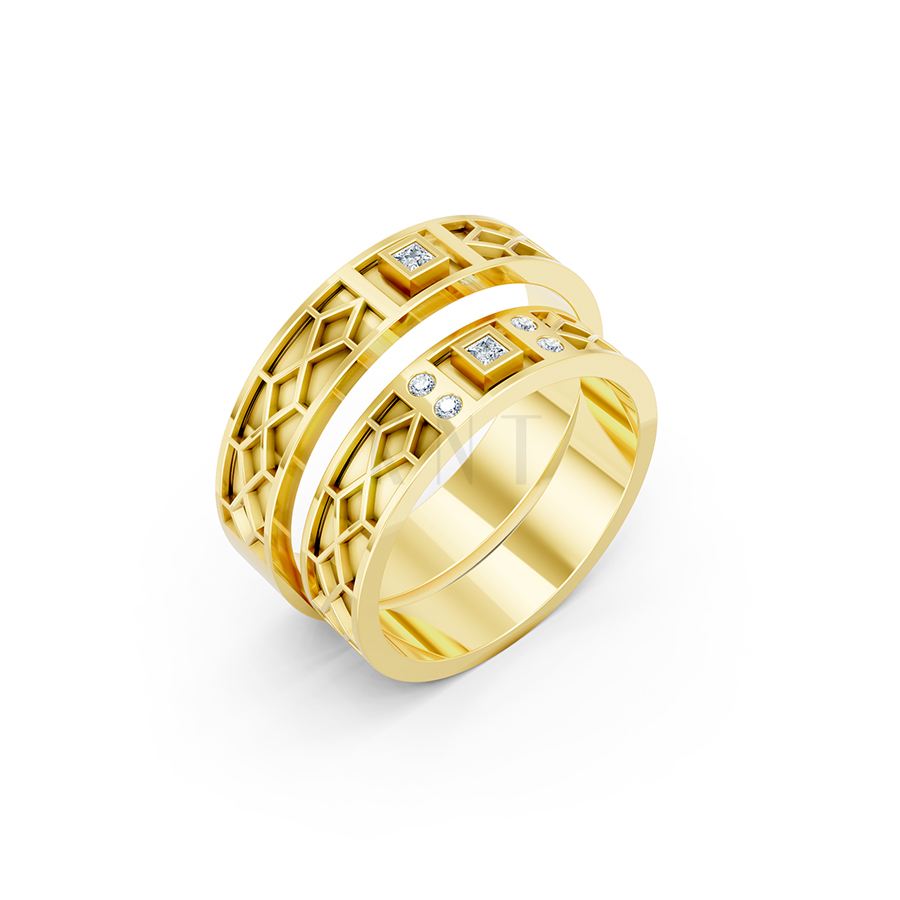 Nhẫn Cưới Collab Ceramic - E896 - Nhẫn cưới vàng tráng men đính đá màu Vàng Gold thiết kế tinh tế, sang trọng