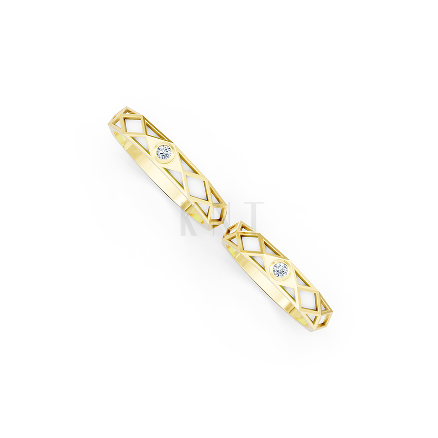 Nhẫn Cưới Collab Ceramic - E899 - Nhẫn cưới tráng men 1 hột đá màu Vàng Gold đính đá trắng, thiết kế phá cách, sang trọng