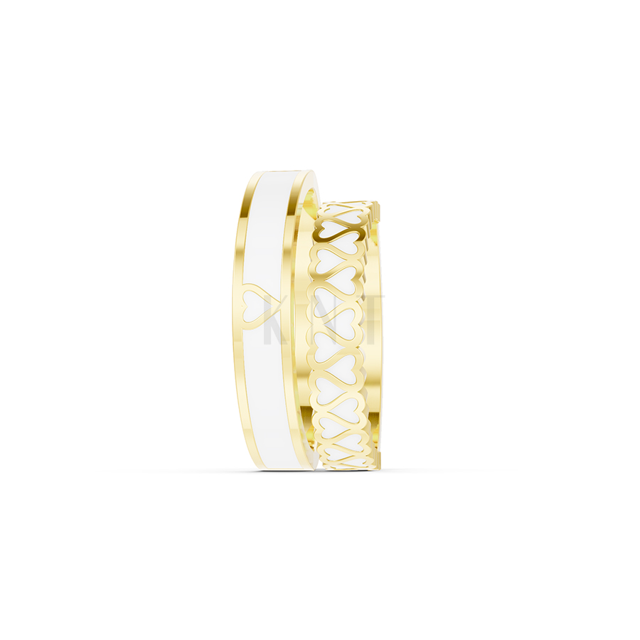 Nhẫn Cưới Collab Ceramic - E900 - Nhẫn cưới tráng men họa tiết trái tim màu Vàng Gold đính đá trắng, thiết kế phá cách, sang trọng