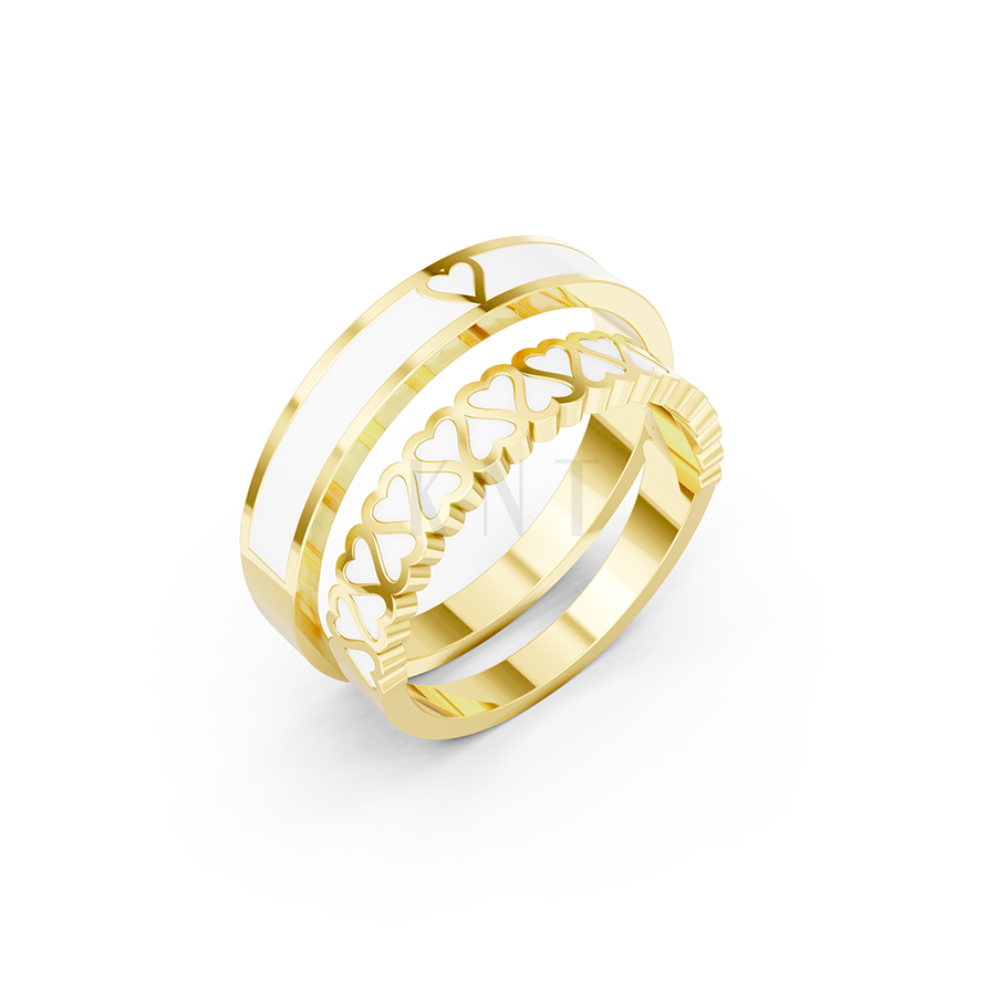 Nhẫn Cưới Collab Ceramic - E900 - Nhẫn cưới tráng men họa tiết trái tim màu Vàng Gold thiết kế tinh tế, sang trọng