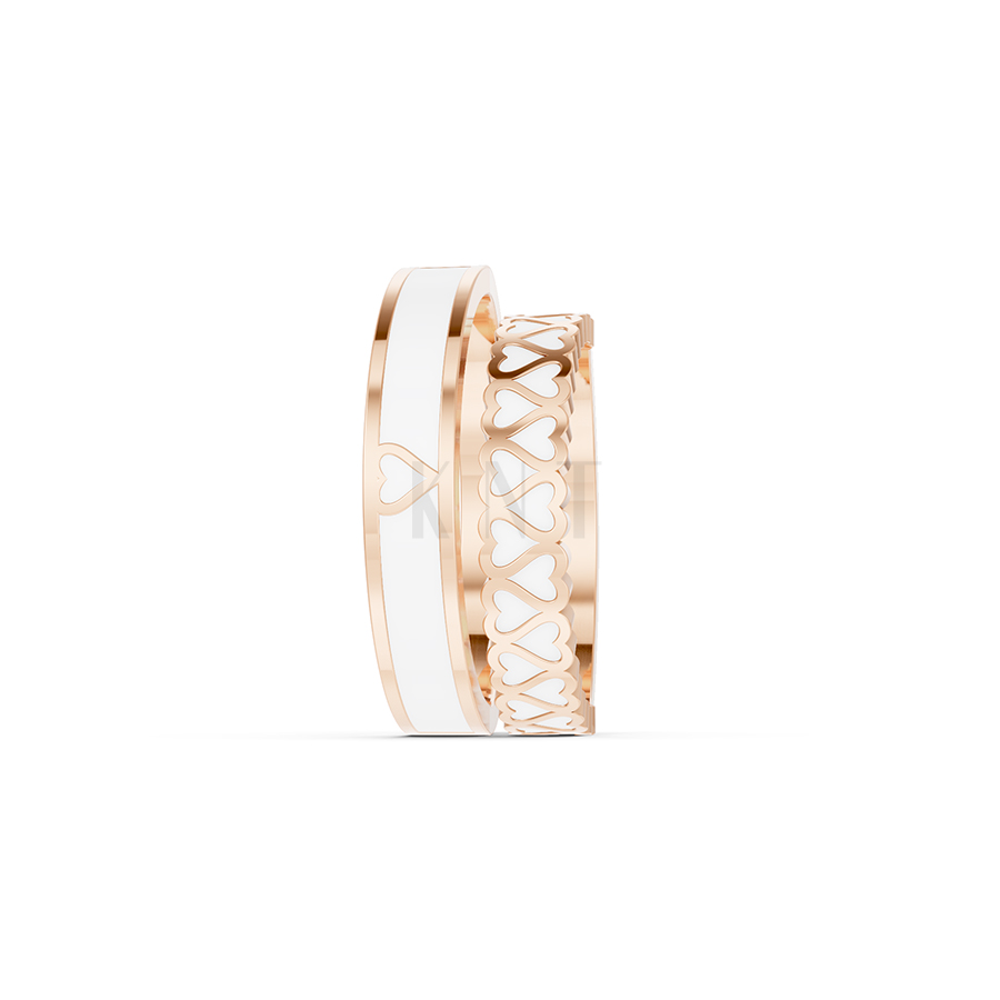 Nhẫn Cưới Collab Ceramic - E900 - Nhẫn cưới tráng men họa tiết trái tim màu vàng hồng Rose Gold cặp đôi, phong cách trẻ trung, nổi bật