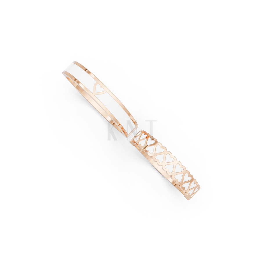 Nhẫn Cưới Collab Ceramic - E900 - Nhẫn cưới tráng men họa tiết trái tim màu vàng hồng Rose Gold vàng đẹp, họa tiết hình học, độc đáo