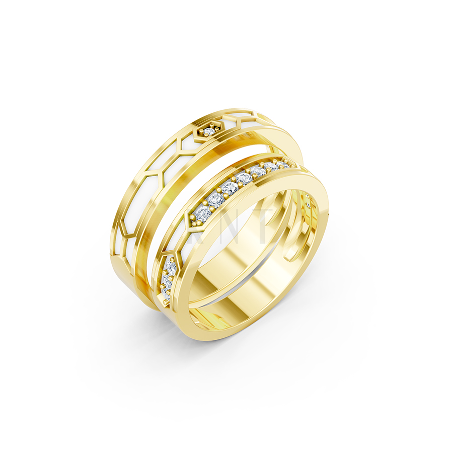 NHẪN CƯỚI COLLAB CERAMIC - E912 màu Vàng Gold thiết kế tinh tế, sang trọng