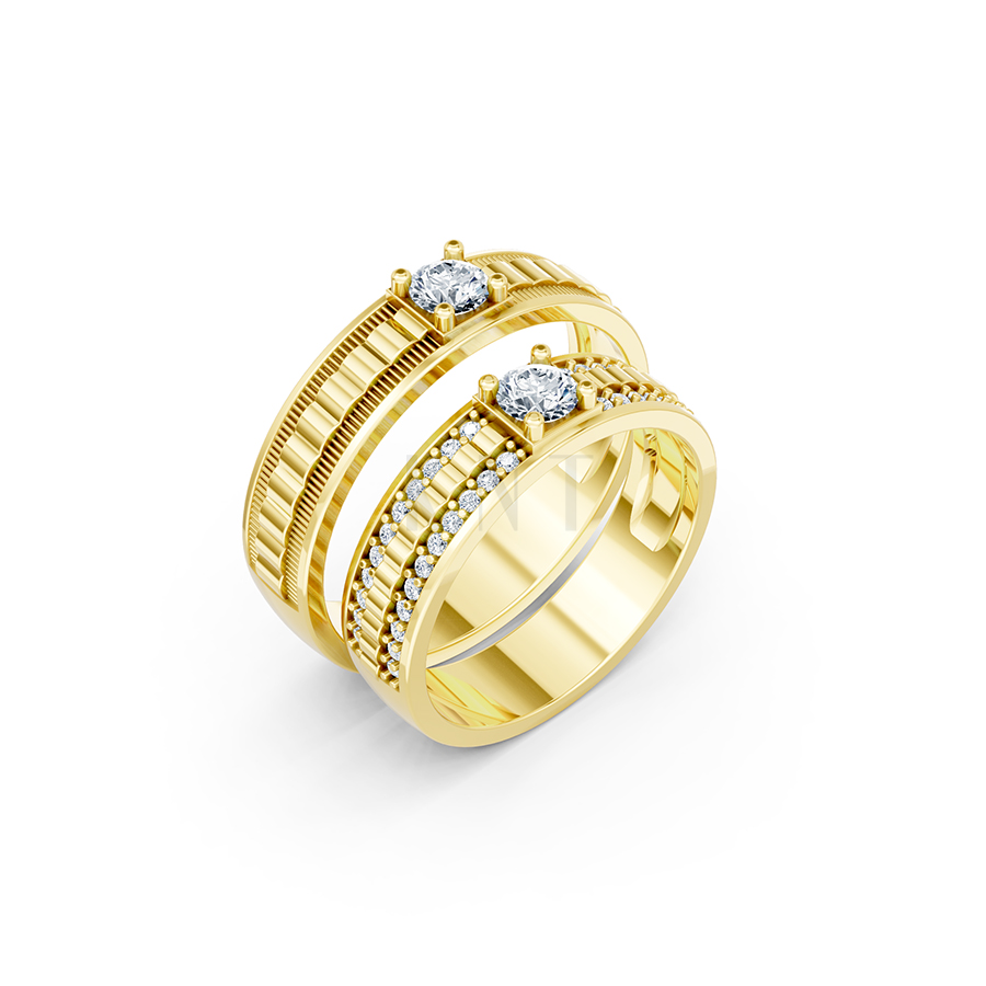 Nhẫn cưới E913 thiết kế hiện đại, đính đá chủ lấp lánh màu Vàng Gold thiết kế tinh tế, sang trọng