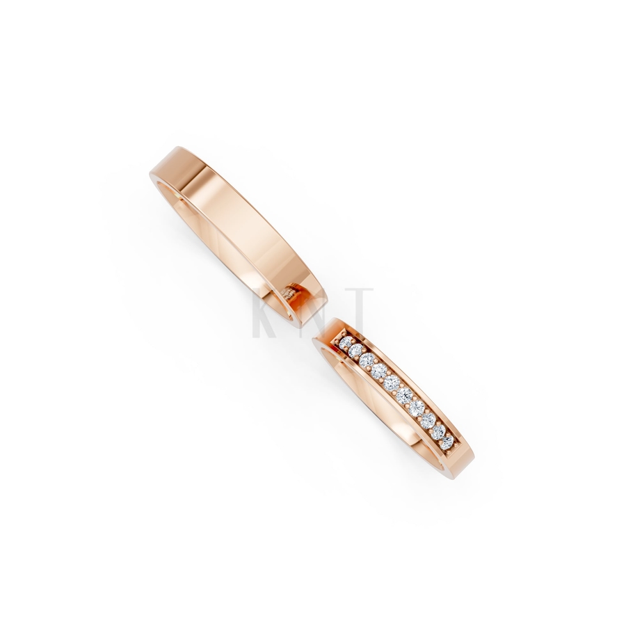 Nhẫn cưới H39 màu vàng hồng Rose Gold vàng đẹp, họa tiết hình học, độc đáo