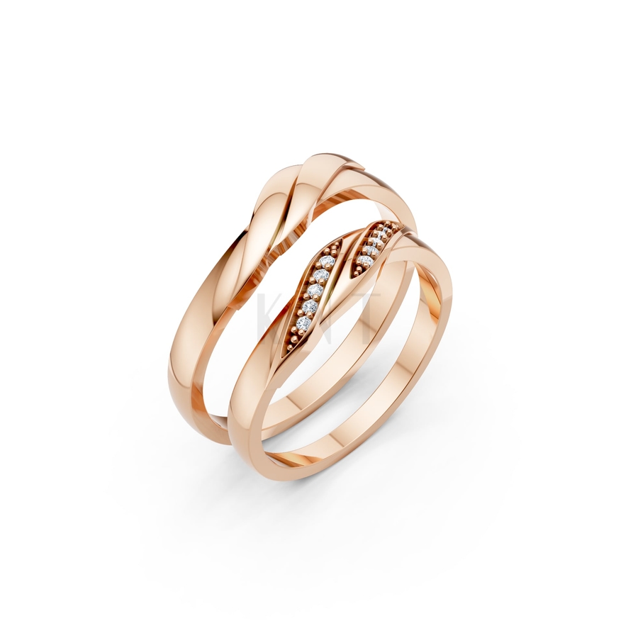 Nhẫn cưới H41 màu vàng hồng Rose Gold họa tiết ấn tượng, cá tính