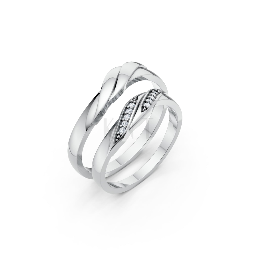 Nhẫn cưới H41 màu vàng trắng White Gold kiểu dáng hiện đại, nổi bật