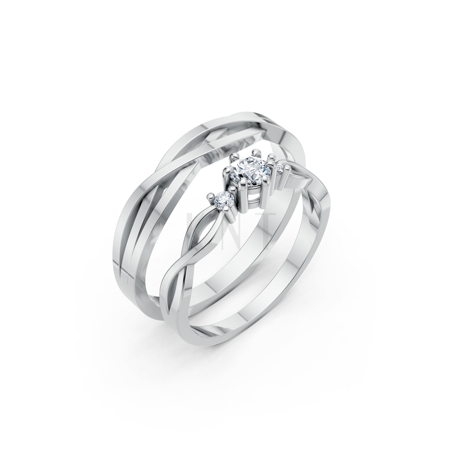 Nhẫn cưới H43 màu vàng trắng White Gold kiểu dáng hiện đại, nổi bật