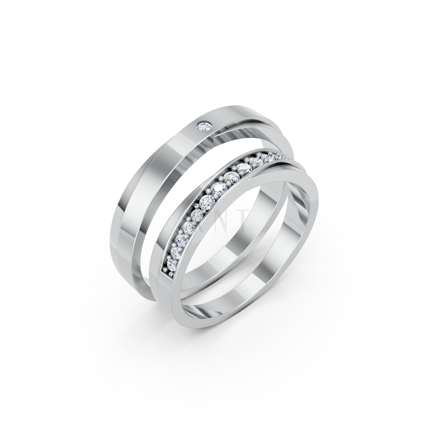 Nhẫn cưới H44 màu vàng trắng White Gold kiểu dáng hiện đại, nổi bật