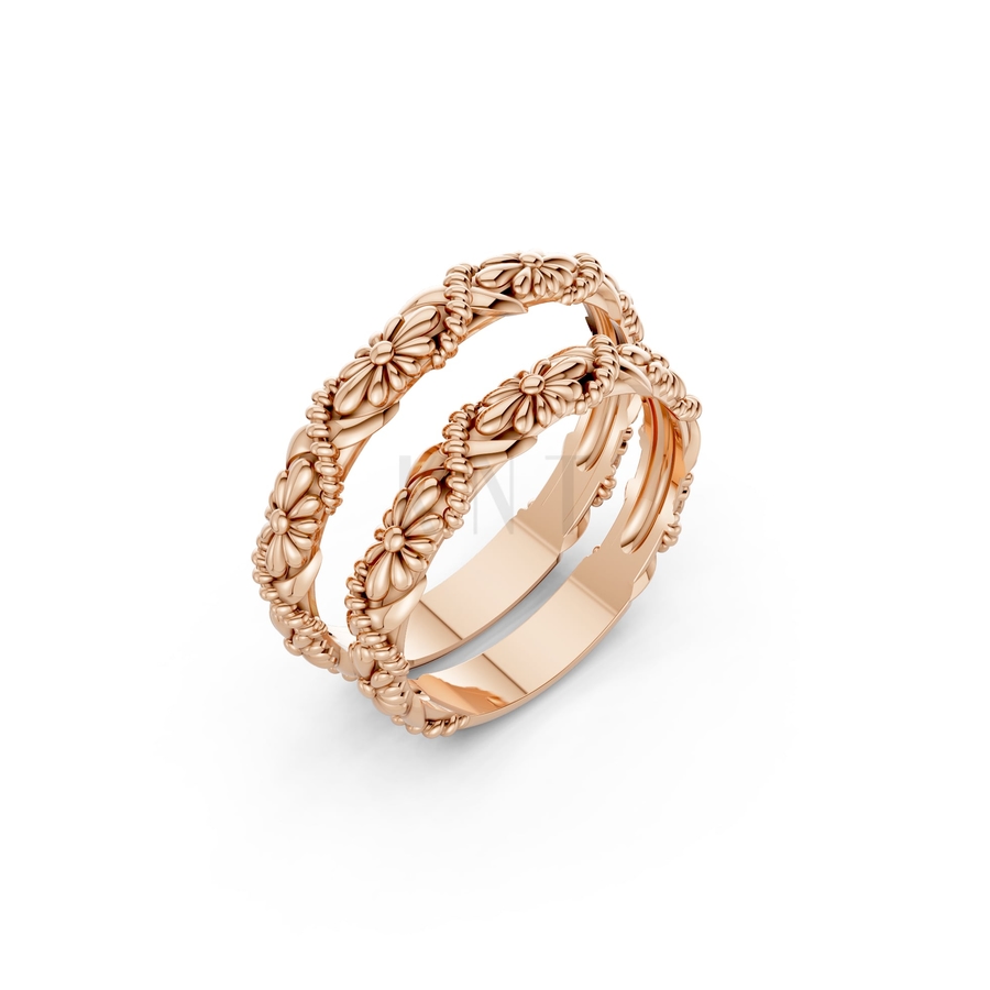 Nhẫn cưới H51 màu vàng hồng Rose Gold họa tiết ấn tượng, cá tính