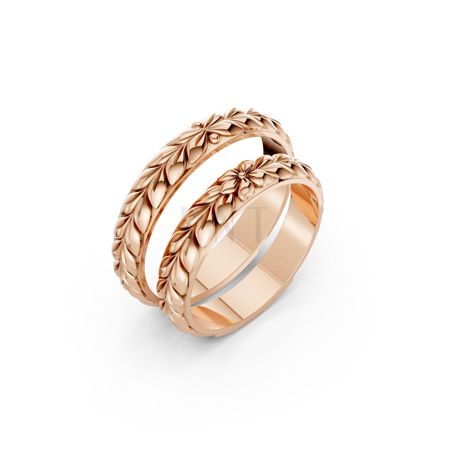 Nhẫn cưới H57 màu vàng hồng Rose Gold họa tiết ấn tượng, cá tính