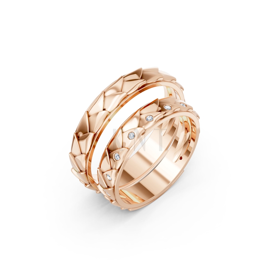 Nhẫn cưới H62 màu vàng hồng Rose Gold họa tiết ấn tượng, cá tính