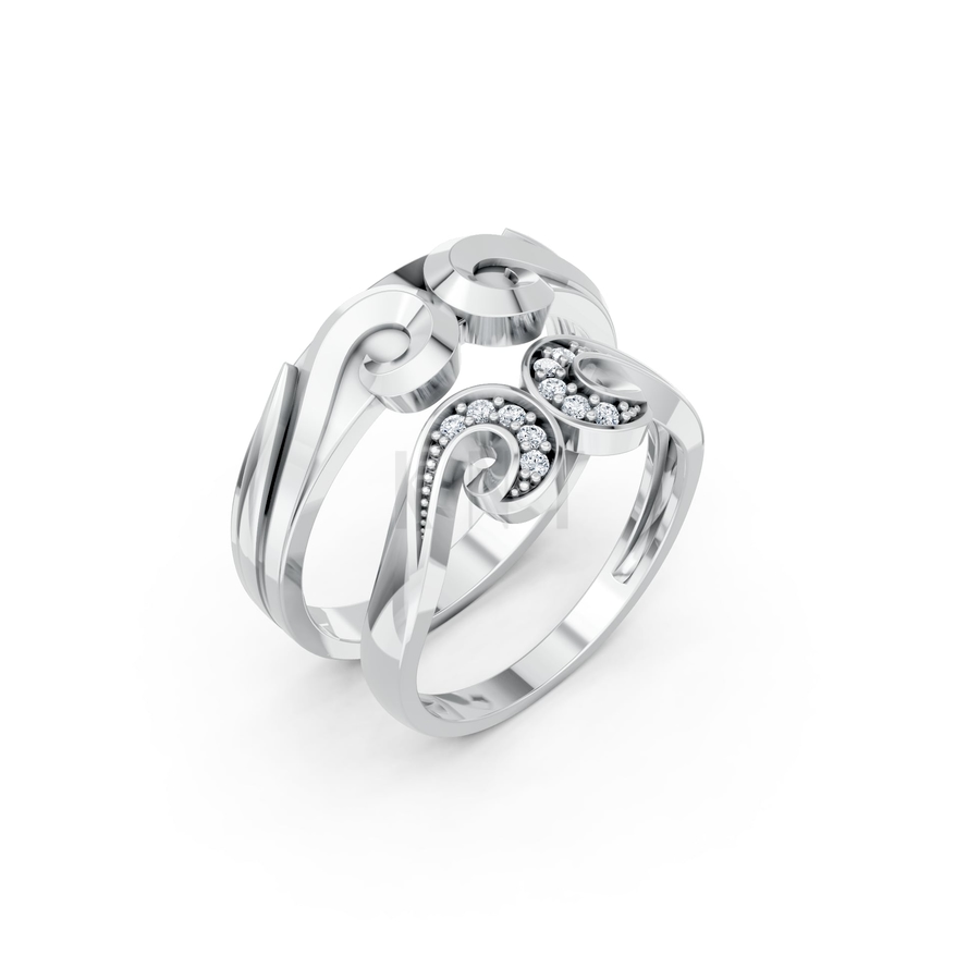 Nhẫn cưới H64 màu vàng trắng White Gold kiểu dáng hiện đại, nổi bật