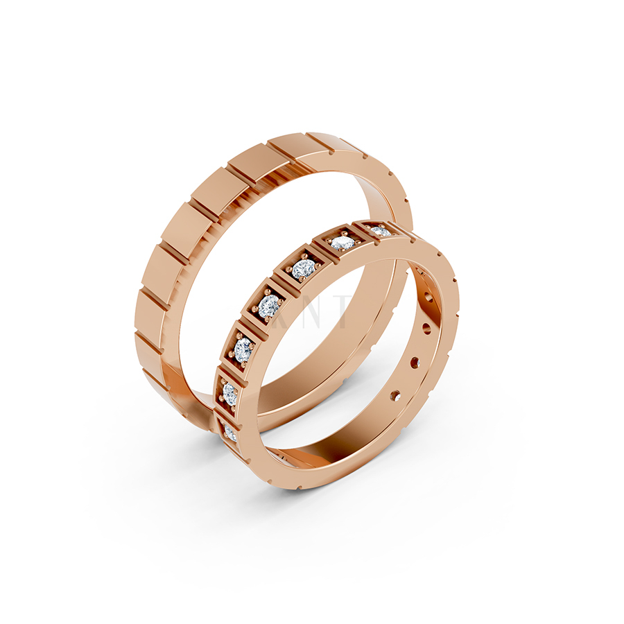 Nhẫn cưới H80 màu vàng hồng Rose Gold họa tiết ấn tượng, cá tính