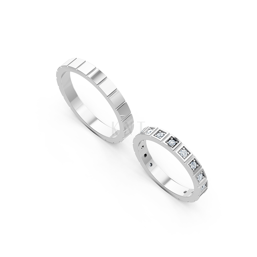 Nhẫn cưới H80 màu vàng trắng White Gold vàng sáng bóng, thiết kế trẻ trung