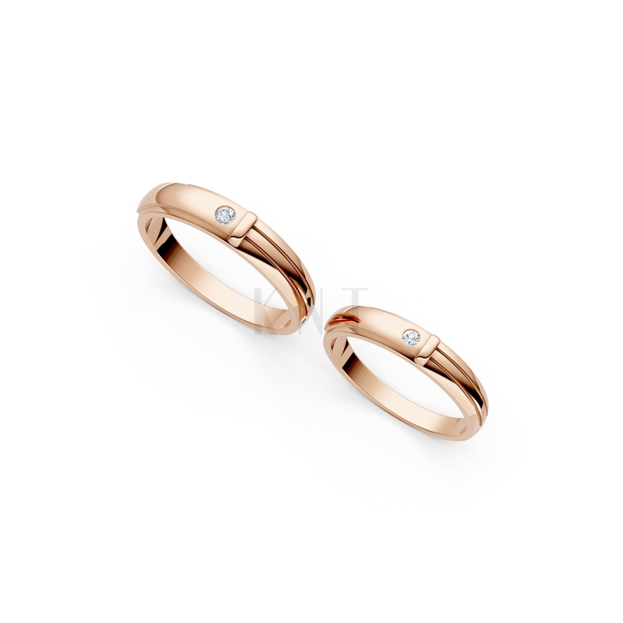 Nhẫn cưới kim cương A141 màu vàng hồng Rose Gold thiết kế đối xứng, phong cách, ấn tượng