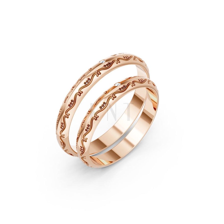 Nhẫn cưới kim cương H59 màu vàng hồng Rose Gold họa tiết ấn tượng, cá tính