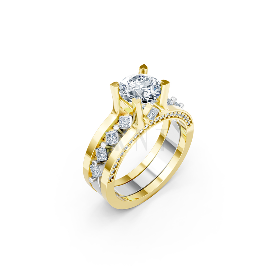 Nhẫn đính hôn R221 thiết kế thân nhẫn đính đá vuông tinh xảo phối màu Dual Color họa tiết ấn tượng, cá tính