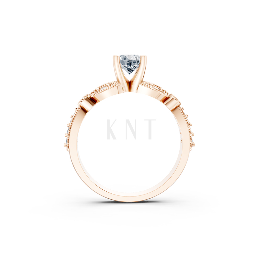 Nhẫn đính hôn R112 đá chủ tròn lấp lánh họa tiết lá cổ điển màu vàng hồng Rose Gold cặp đôi, phong cách trẻ trung, nổi bật