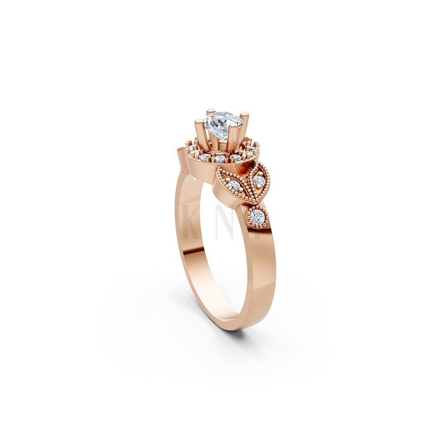 Nhẫn đính hôn R113 màu vàng hồng Rose Gold vàng đẹp, họa tiết hình học, độc đáo