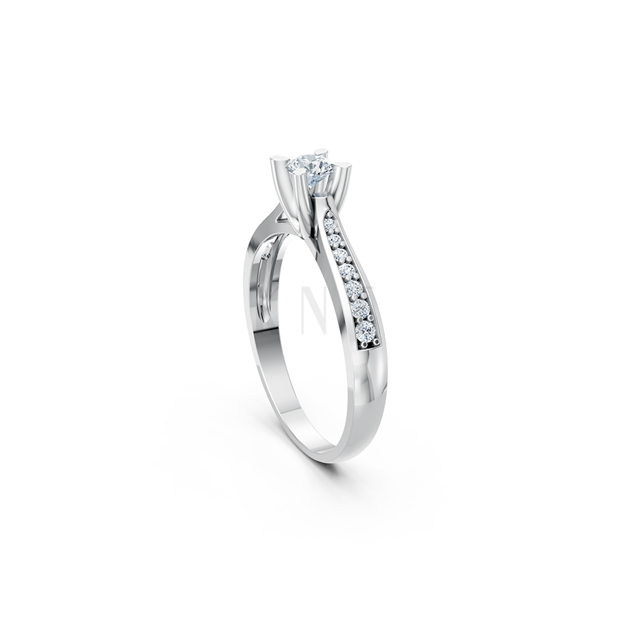 Nhẫn đính hôn R19 màu vàng trắng White Gold vàng sáng, đường nét sắc sảo, tinh tế