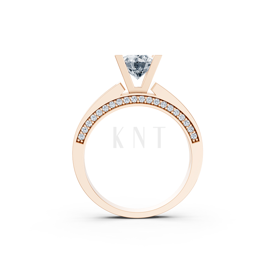 Nhẫn đính hôn R202 thiết kế solitaire đá chủ lớn sang trọng màu vàng hồng Rose Gold vàng đẹp, họa tiết hình học, độc đáo