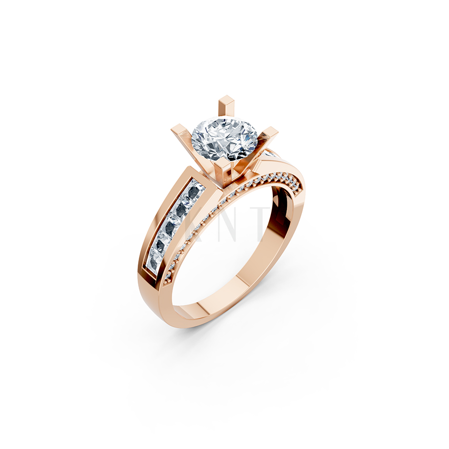 Nhẫn đính hôn R202 thiết kế solitaire đá chủ lớn sang trọng màu vàng hồng Rose Gold họa tiết ấn tượng, cá tính