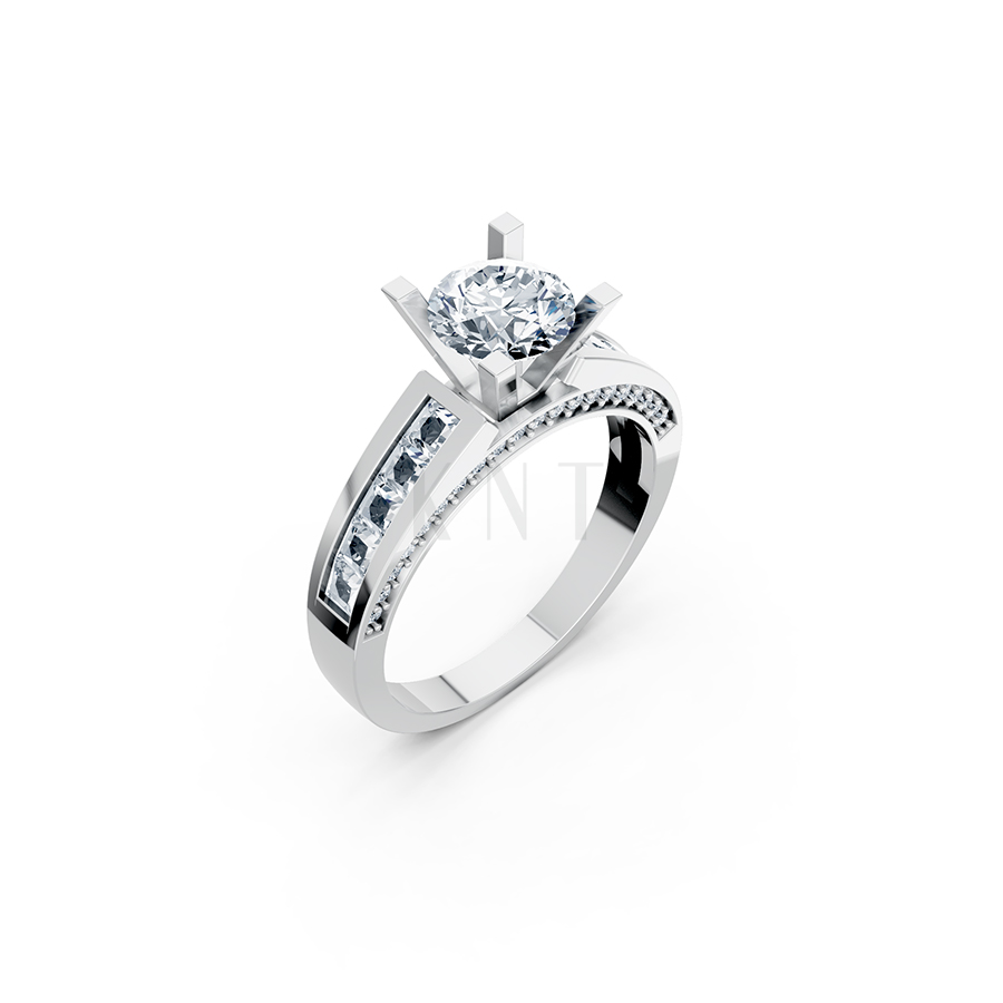 Nhẫn đính hôn R202 thiết kế solitaire đá chủ lớn sang trọng màu vàng trắng White Gold kiểu dáng hiện đại, nổi bật