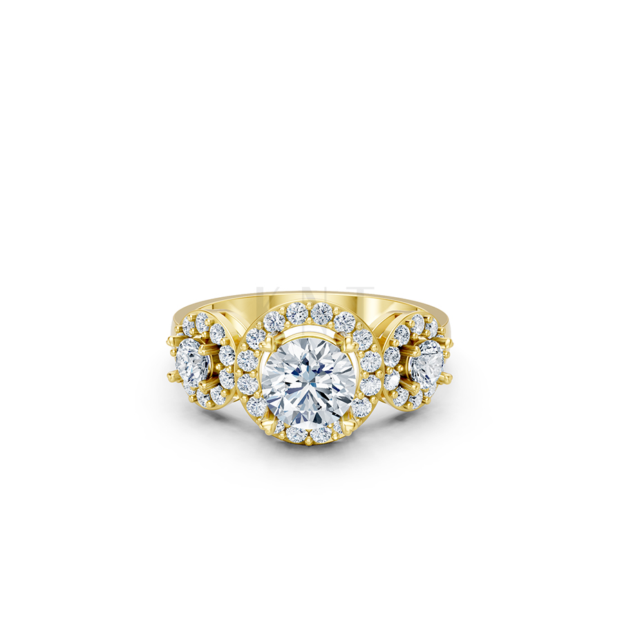 Nhẫn đính hôn R213 đính ba viên đá chủ đính tấm lấp lánh màu Vàng Gold vàng 10K/14K/18K/607 đính đá nhỏ, thanh lịch