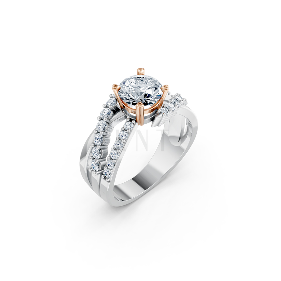 Nhẫn đính hôn R214 thiết kế hai dải uốn lượn đính đá nổi bật phối màu Dual Color họa tiết ấn tượng, cá tính