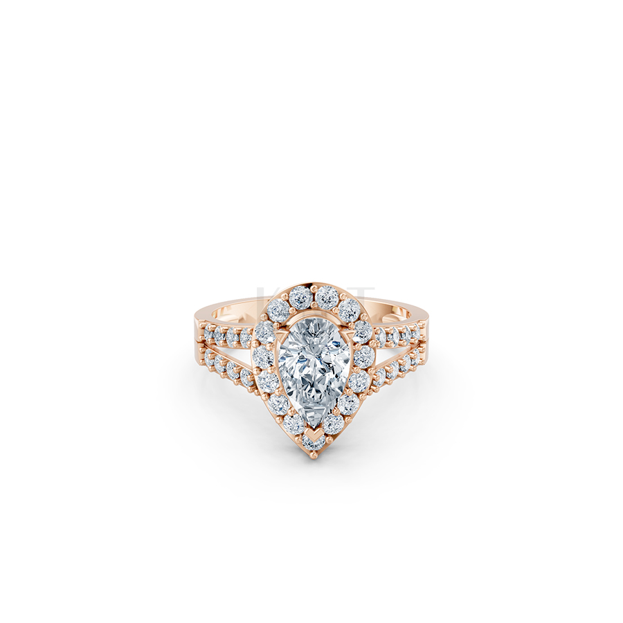 Nhẫn đính hôn R215 thiết kế đá chủ kiểu giọt nước hiện đại màu vàng hồng Rose Gold thiết kế đối xứng, phong cách, ấn tượng