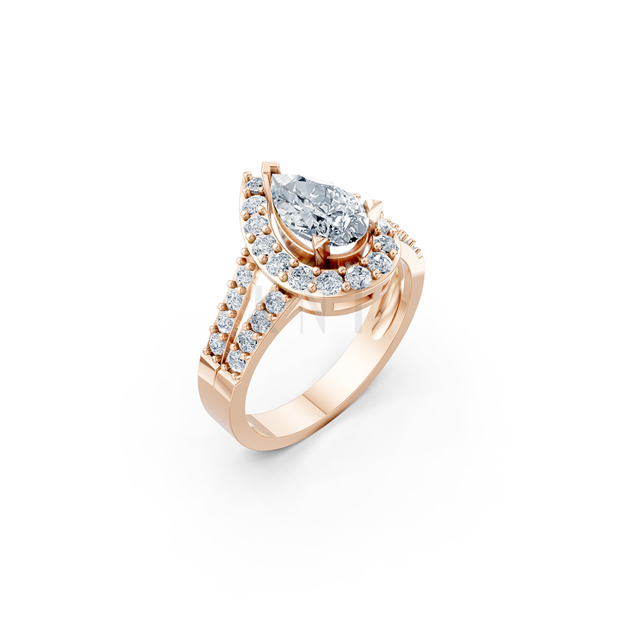 Nhẫn đính hôn R215 thiết kế đá chủ kiểu giọt nước hiện đại màu vàng hồng Rose Gold họa tiết ấn tượng, cá tính