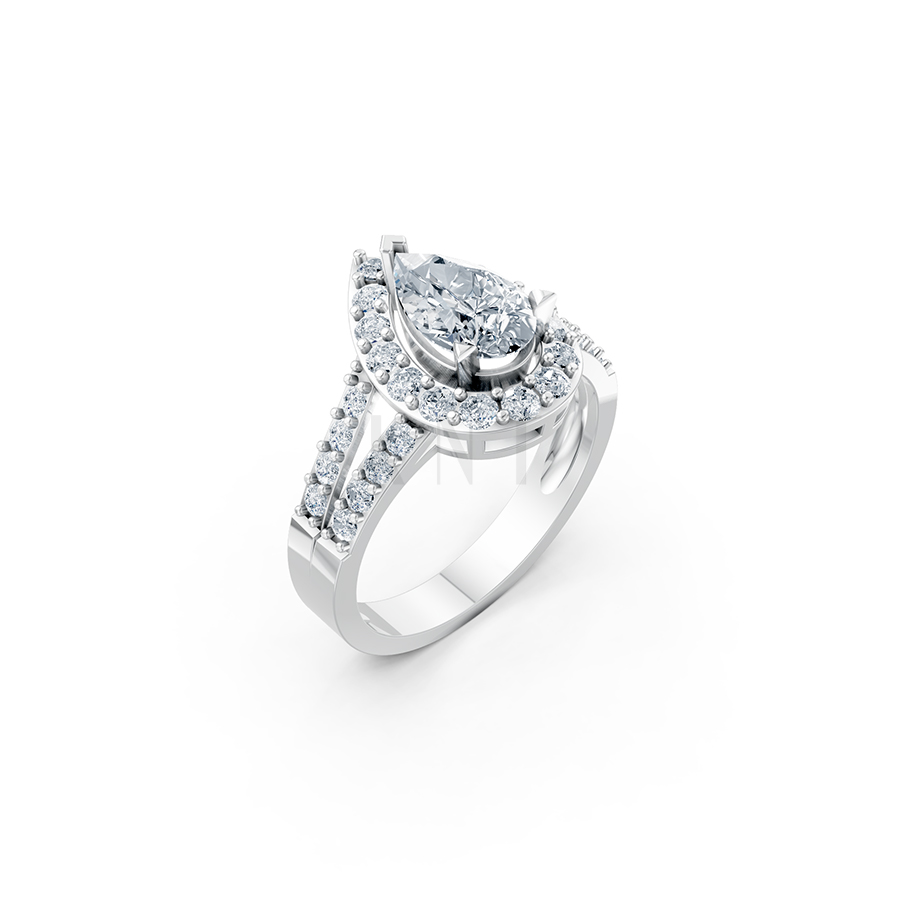 Nhẫn đính hôn R215 thiết kế đá chủ kiểu giọt nước hiện đại màu vàng trắng White Gold kiểu dáng hiện đại, nổi bật