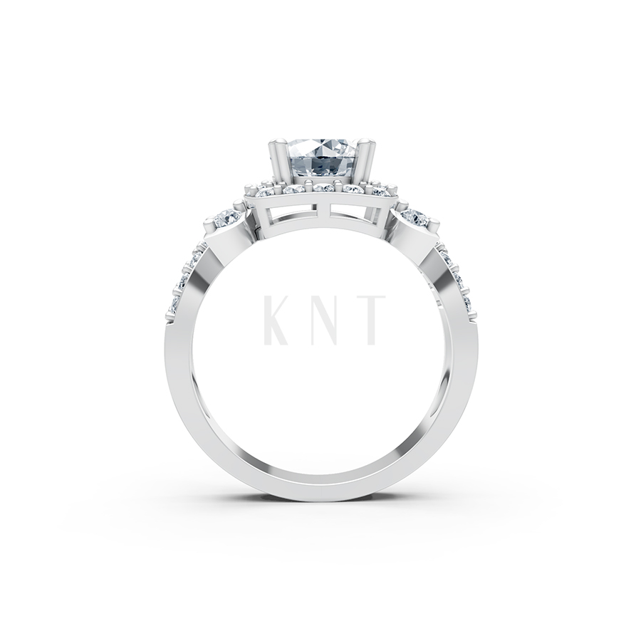 Nhẫn đính hôn R216 thiết kế mặt vuông đính đá chủ tròn màu vàng trắng White Gold kiểu dáng cá tính, hiện đại