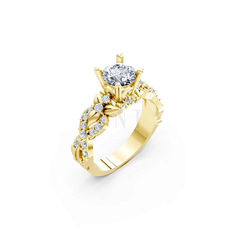 Nhẫn đính hôn R218 thiết kế đài hoa sang trọng cổ điển màu Vàng Gold thiết kế tinh tế, sang trọng