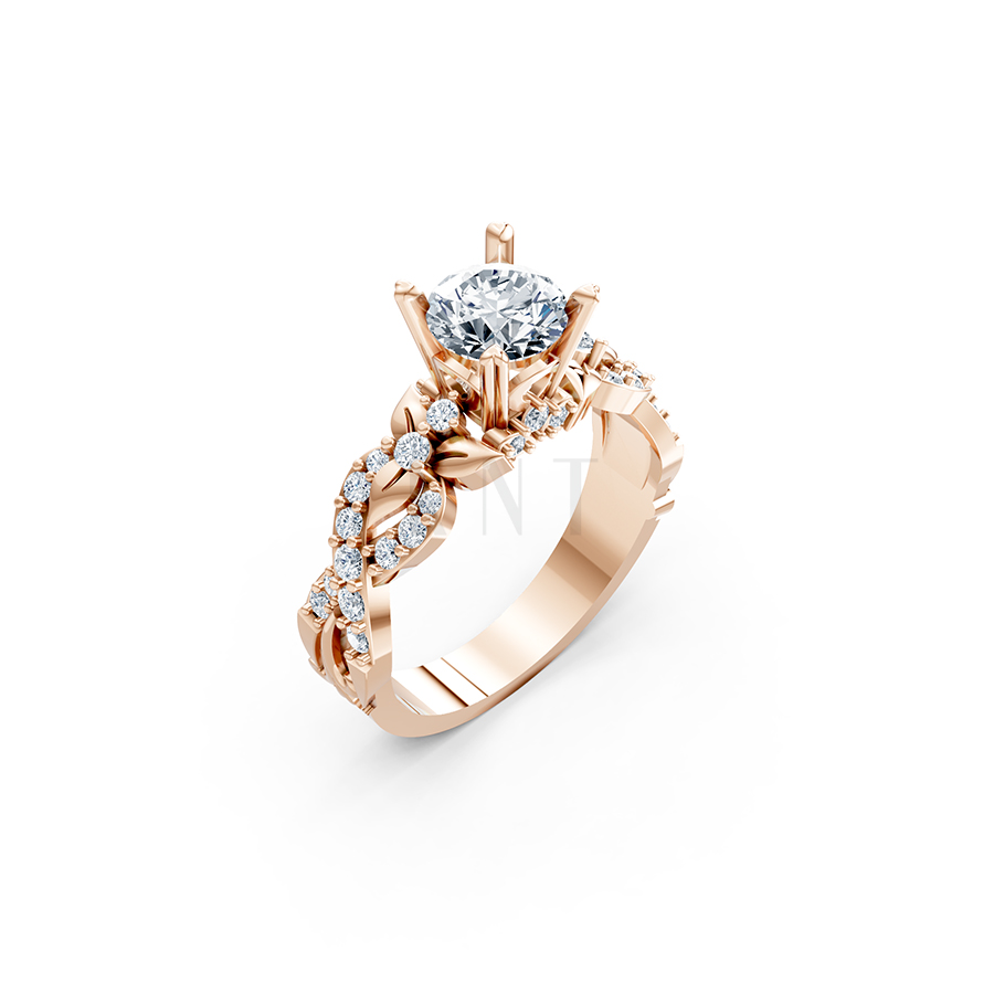 Nhẫn đính hôn R218 thiết kế đài hoa sang trọng cổ điển màu vàng hồng Rose Gold họa tiết ấn tượng, cá tính