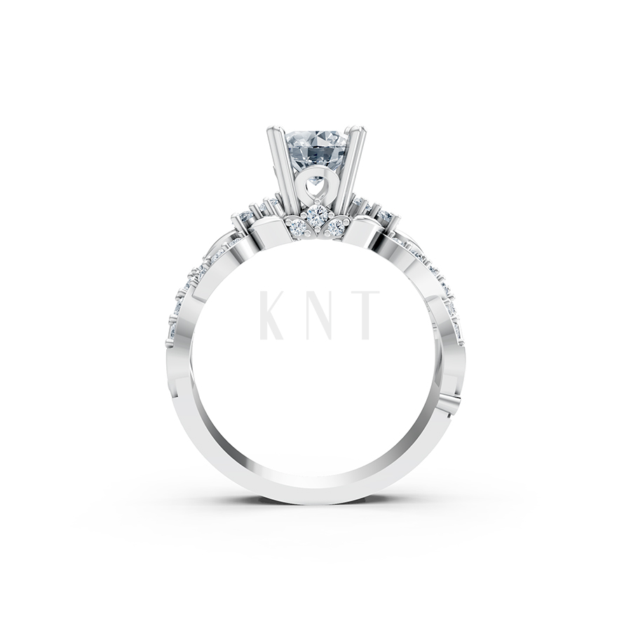 Nhẫn đính hôn R218 thiết kế đài hoa sang trọng cổ điển màu vàng trắng White Gold vàng sáng, đường nét sắc sảo, tinh tế