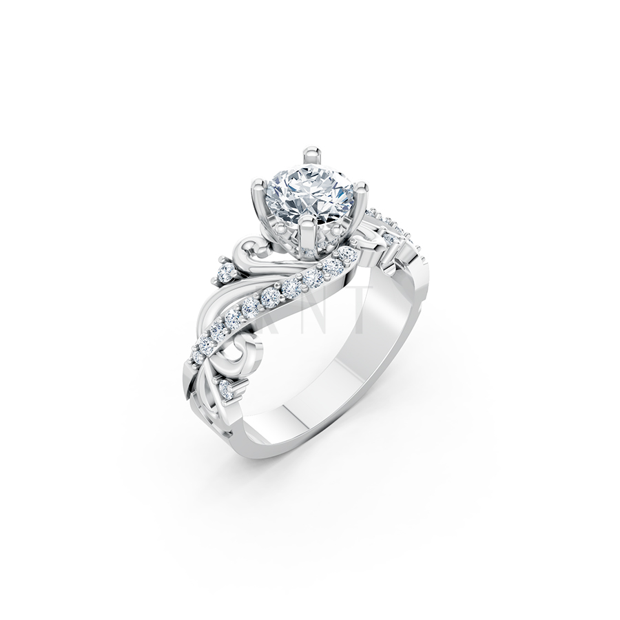 Nhẫn đính hôn R219 thiết kế cổ điển đính đá chủ lấp lánh màu vàng trắng White Gold kiểu dáng hiện đại, nổi bật