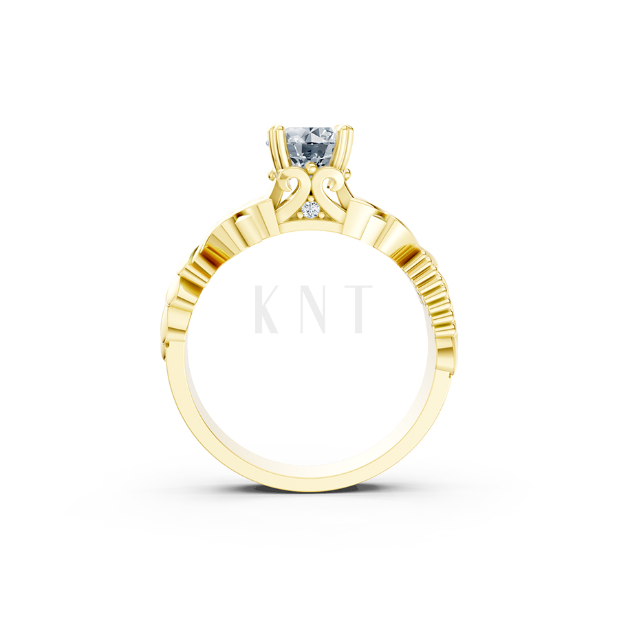 Nhẫn đính hôn R220 thiết kế hoa lá tinh xảo nổi bật nữ tính màu Vàng Gold vàng 10K/14K/18K/607 đính đá nhỏ, thanh lịch