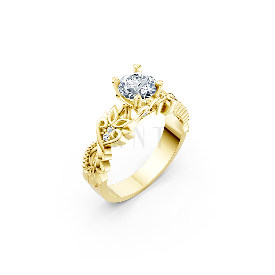 Nhẫn đính hôn R220 thiết kế hoa lá tinh xảo nổi bật nữ tính màu Vàng Gold thiết kế tinh tế, sang trọng